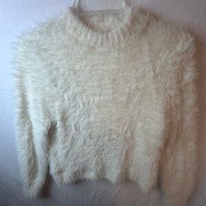 Future Collective Fuzzy Eyelash Knit Sweater Cream Cozy Soft Small